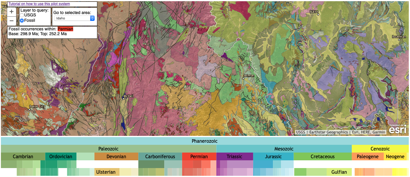 geologic map with time scale bar